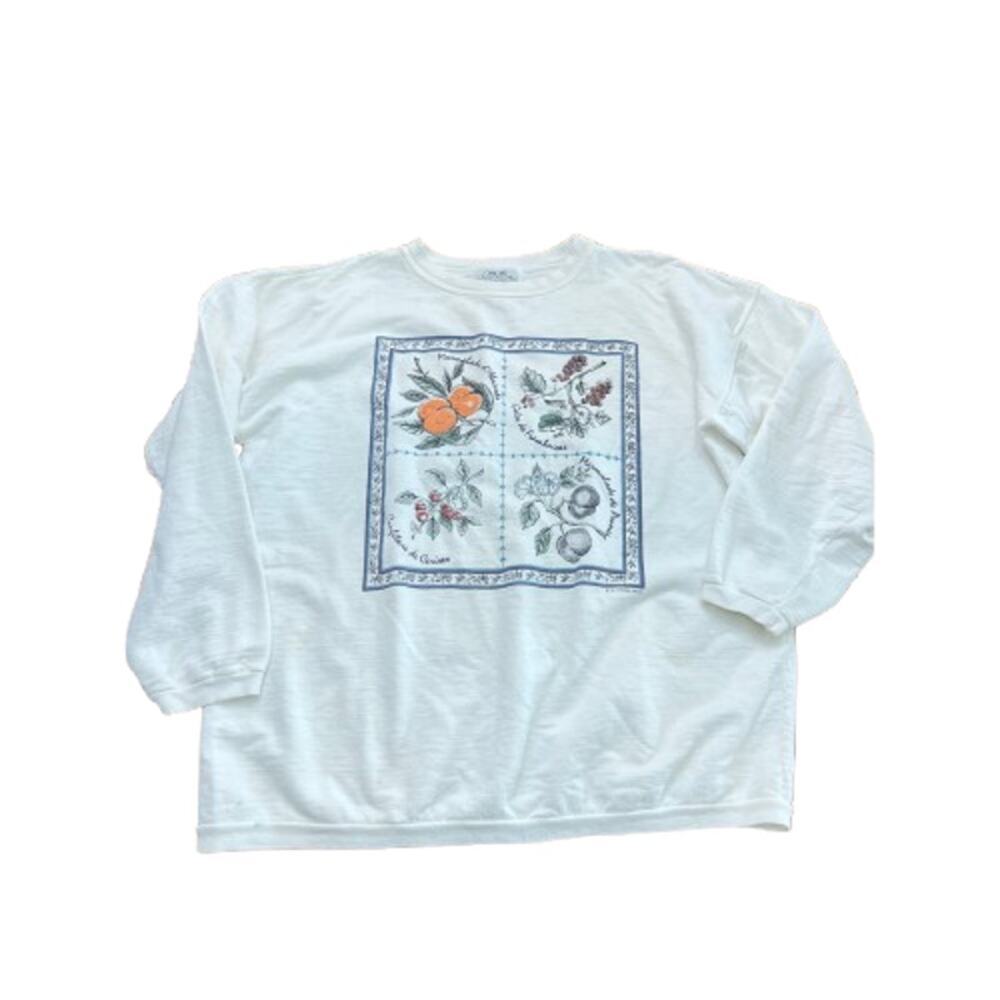 Vintage Cherokee Women's White Floral Long Sleeves Crew Neck T-Shirt Size Large